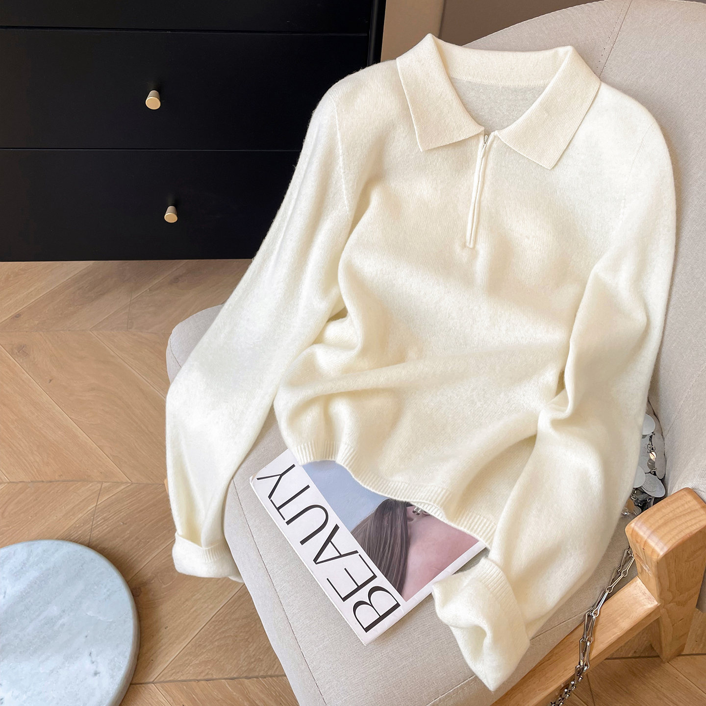 小C家 polo领针织衫女2025新款早秋休闲高级感半拉链翻领套头上衣