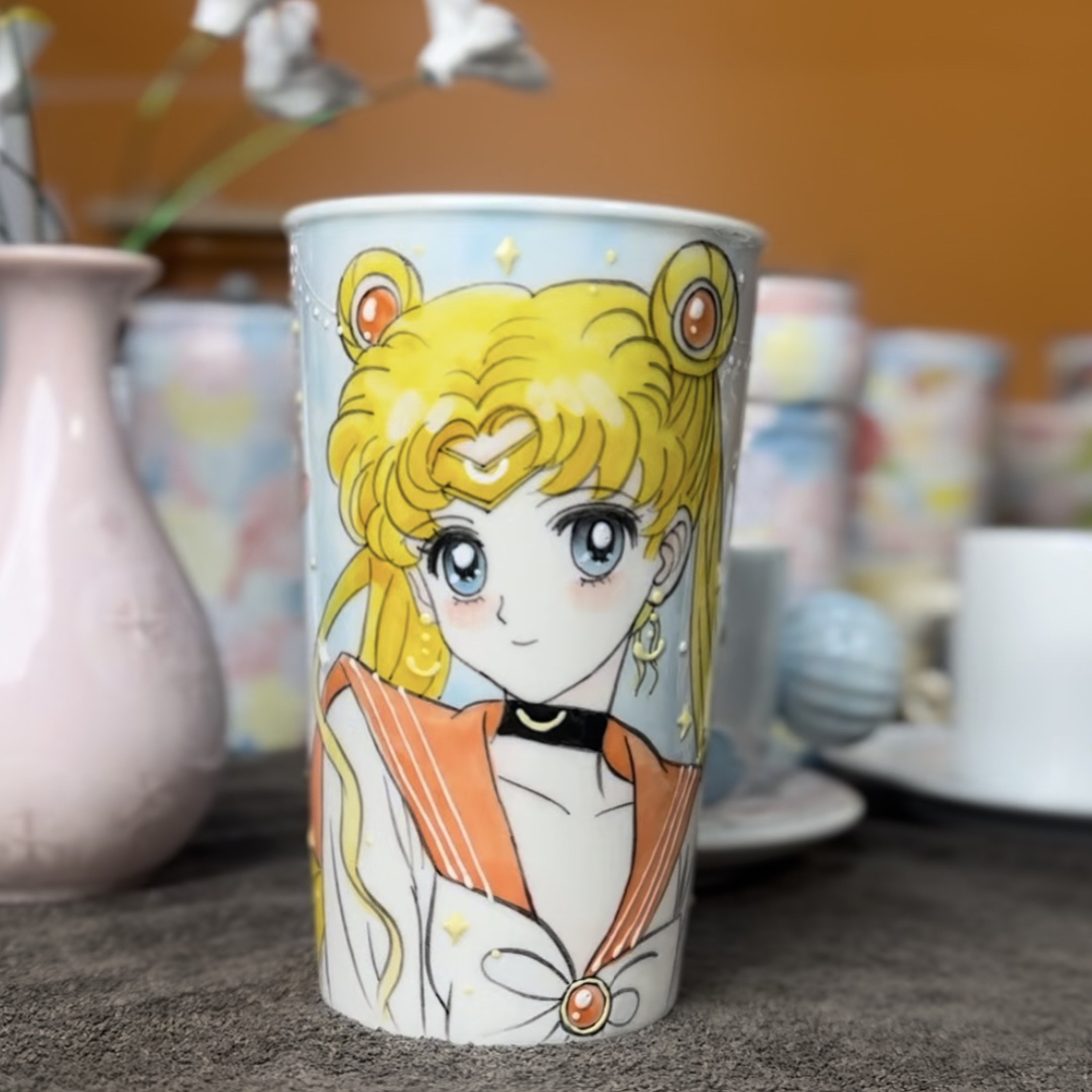 创意大容量美少女马克杯可爱手工手绘