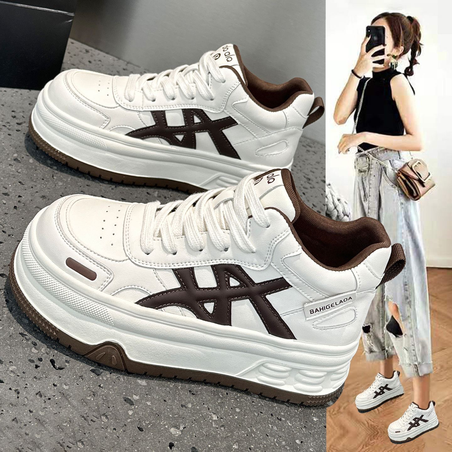 2181高帮小白鞋女鞋子2025秋冬新款超火厚底加绒面包休闲运动棉鞋