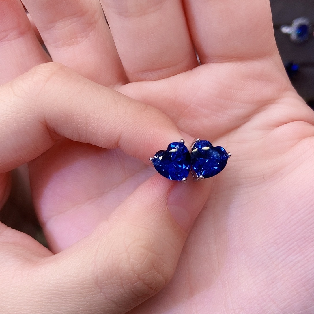 耳饰银S925镶嵌蓝宝石