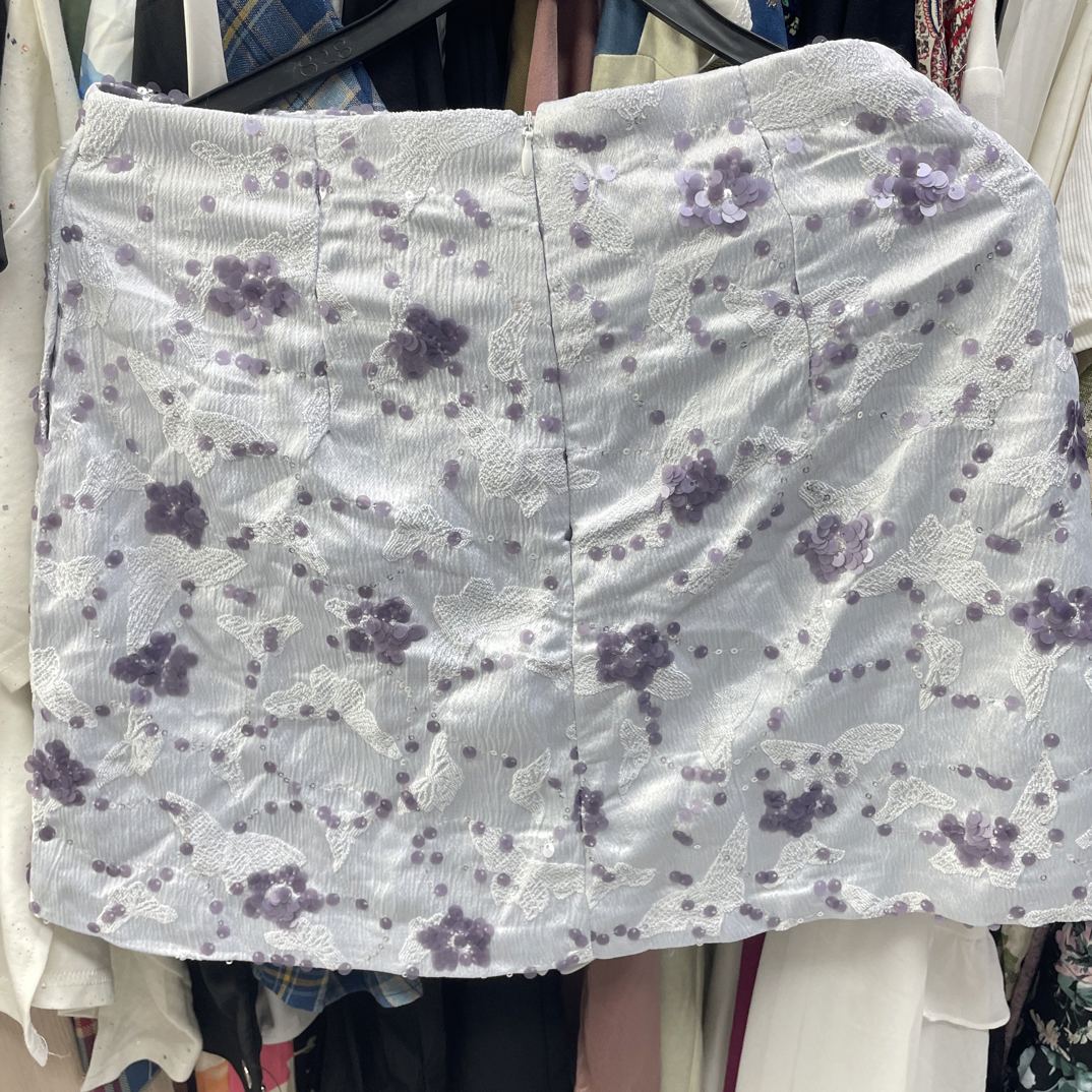 夏季新款高腰修身显瘦杏色花朵刺绣提花包臀半身短裙