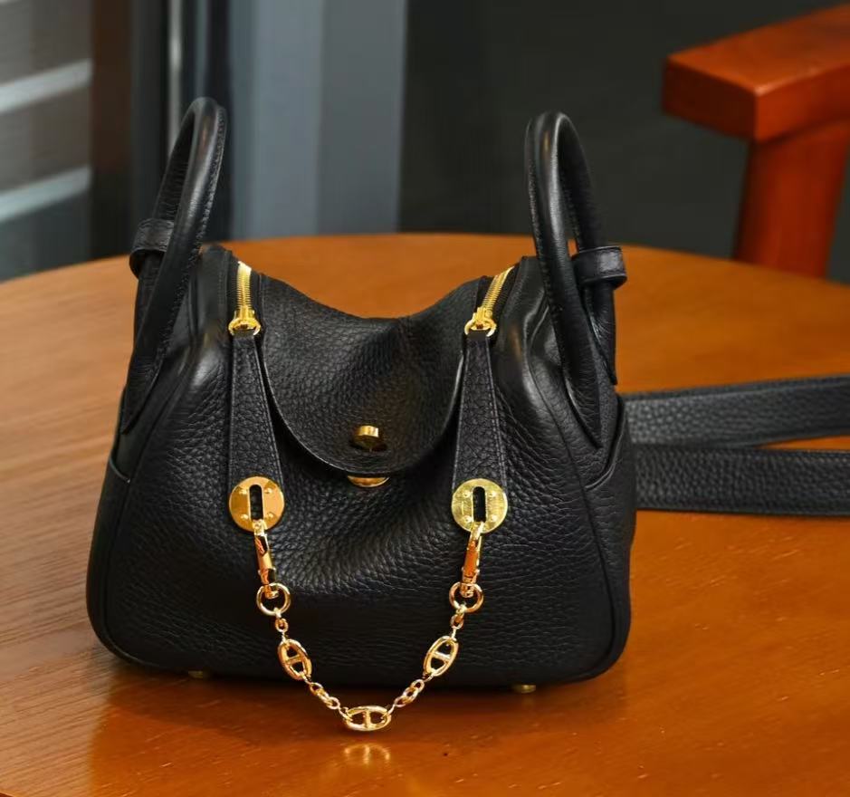 未使用 Hermes/爱马仕 mini Lindy黑金 tc皮 B刻