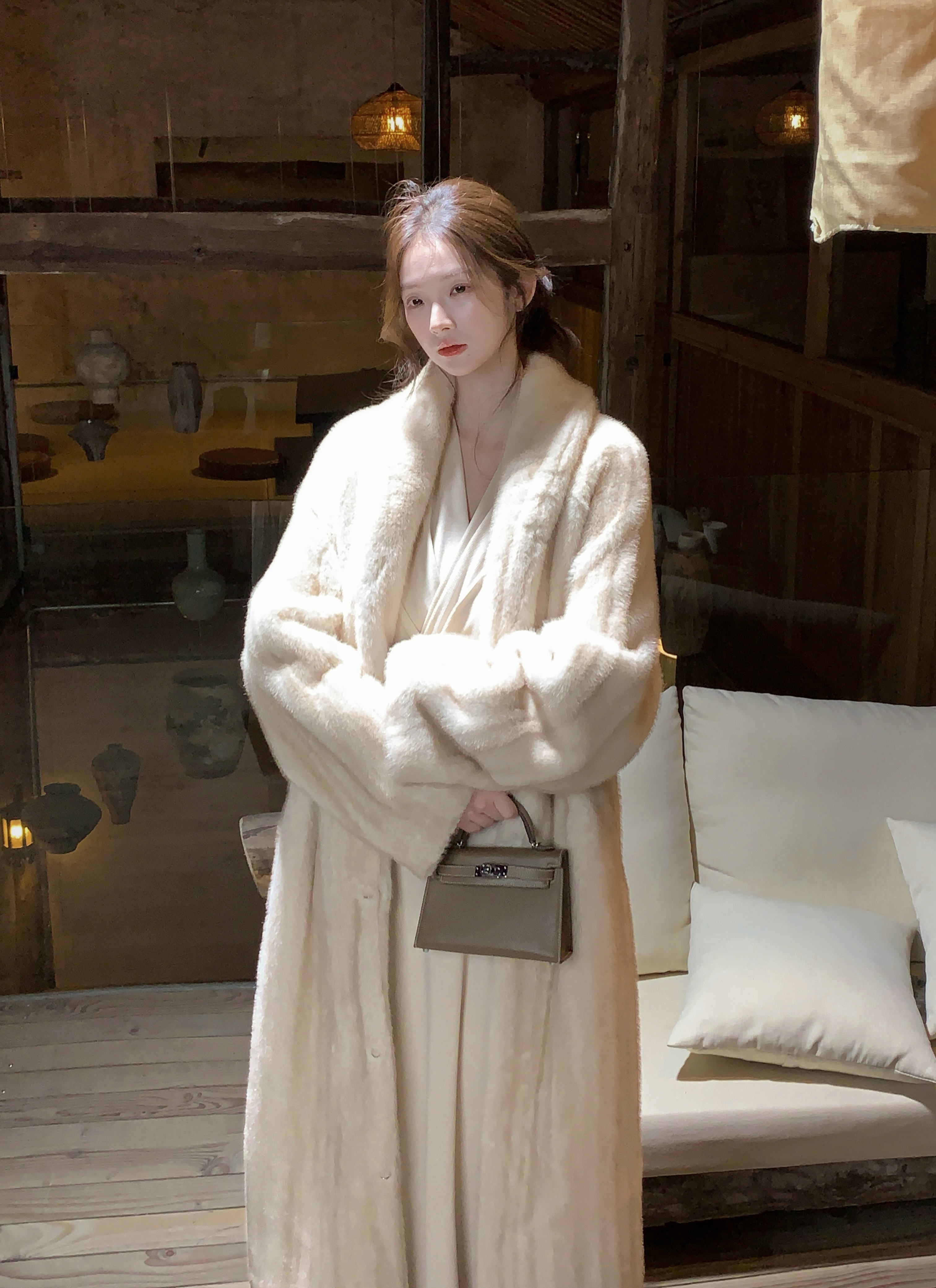 人造皮草 青果领环保皮草毛毛外套女2025秋冬新款高奢感长款大衣