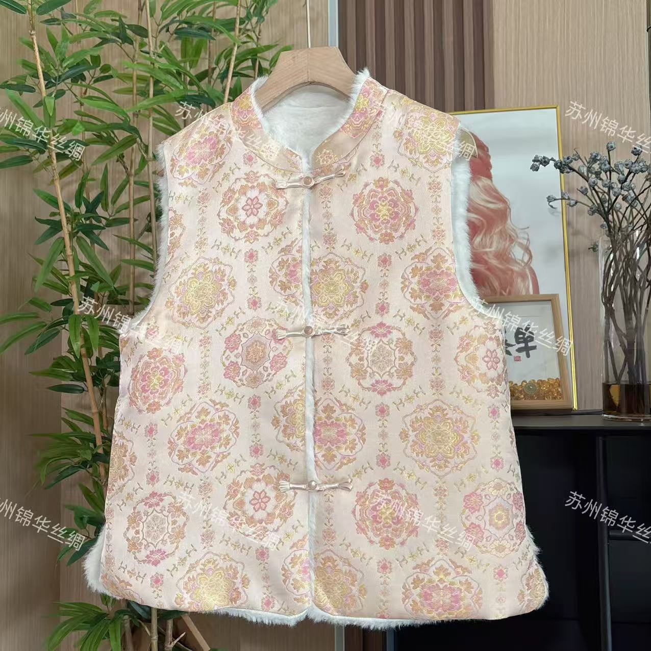 【花团】厚款圆领加厚加绒上衣无袖新中式国风百搭女士马甲N03
