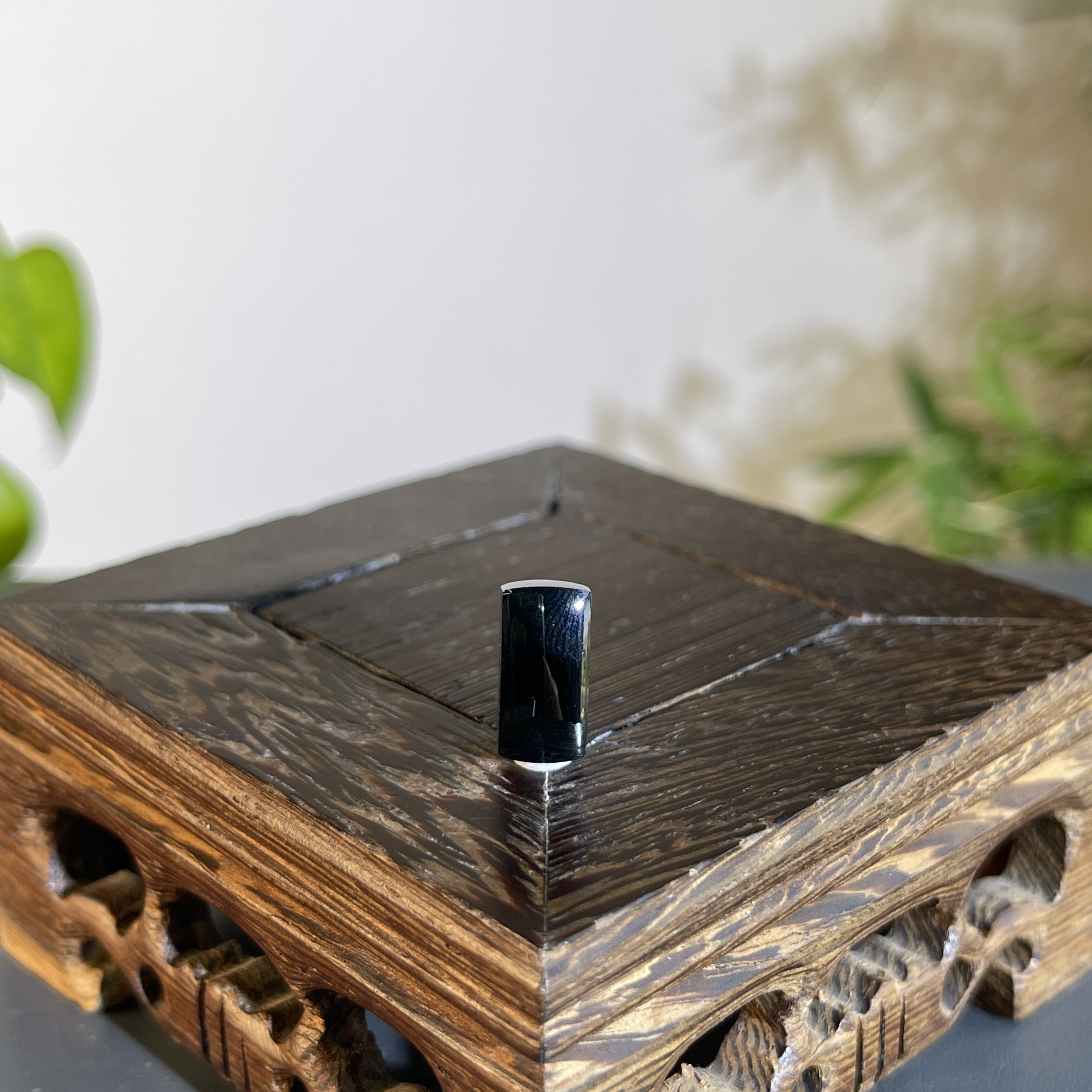 JXW18-66 黑色天然翡翠A货 黑-马鞍戒面