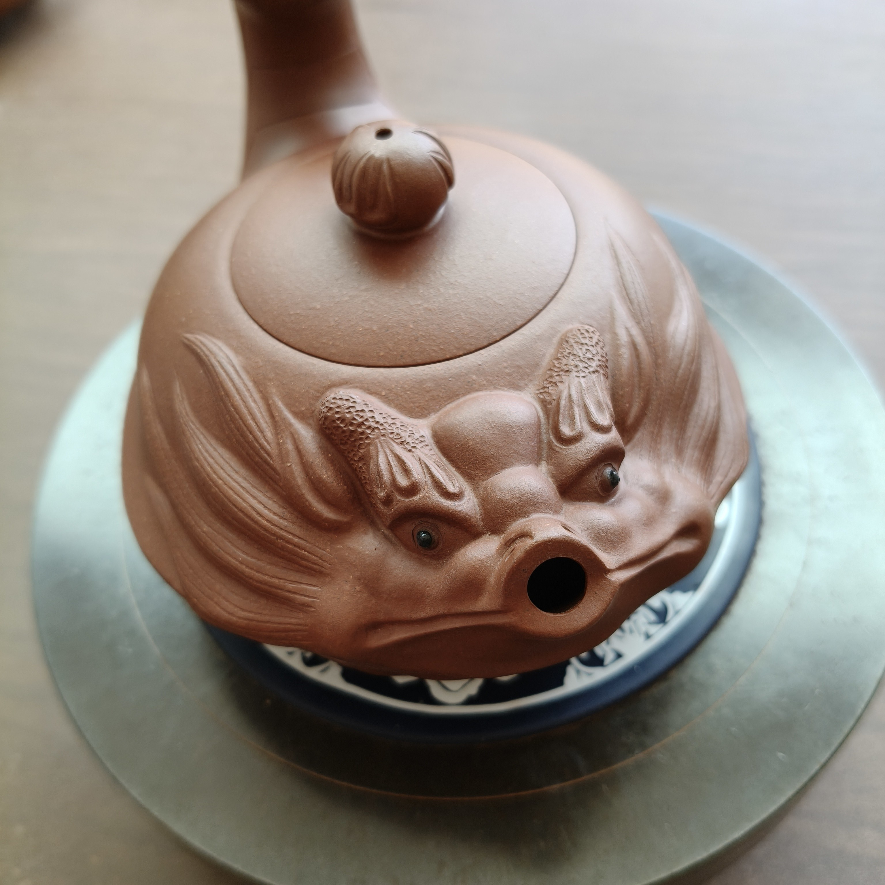 鱼跃龙门半手工紫砂壶(原矿紫泥制作)