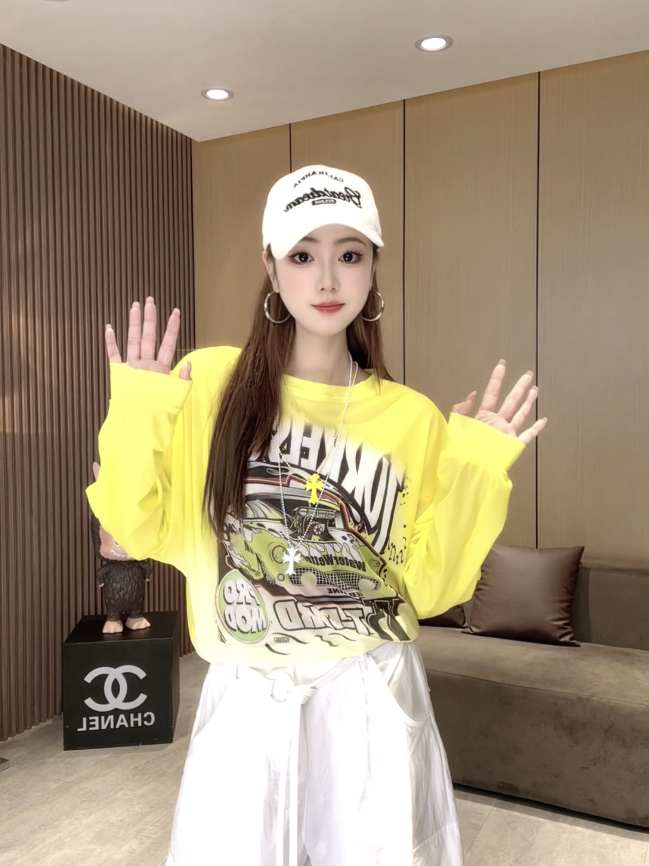 LL5059夏季薄款美式网纱字母车上衣女显瘦印花长袖时尚休闲T恤