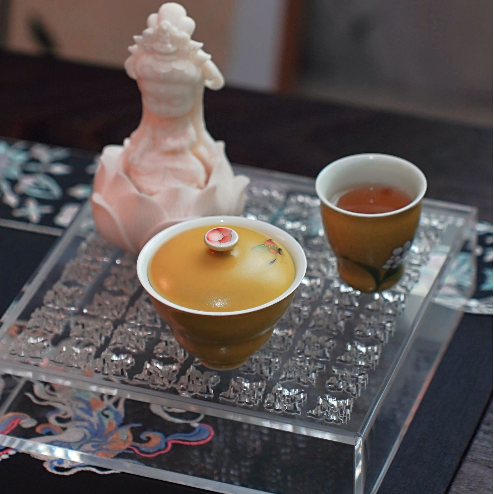 三秋月17-手绘黄釉蝴蝶斗笠葫芦盖碗主人杯景德镇手工岩茶茶器