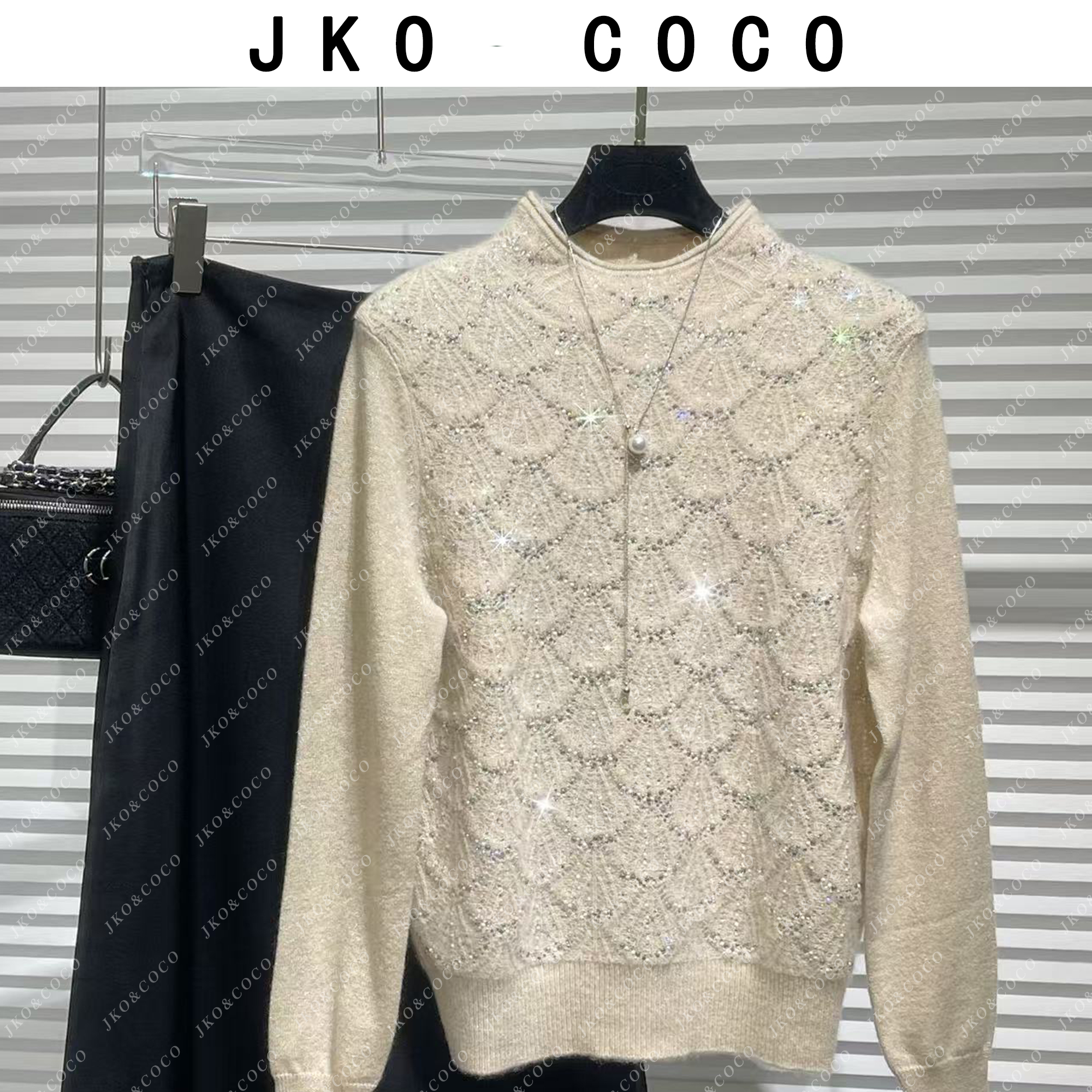 JKO&COCO【情话】2025重工烫钻显瘦时尚轻奢百搭针织衫长袖