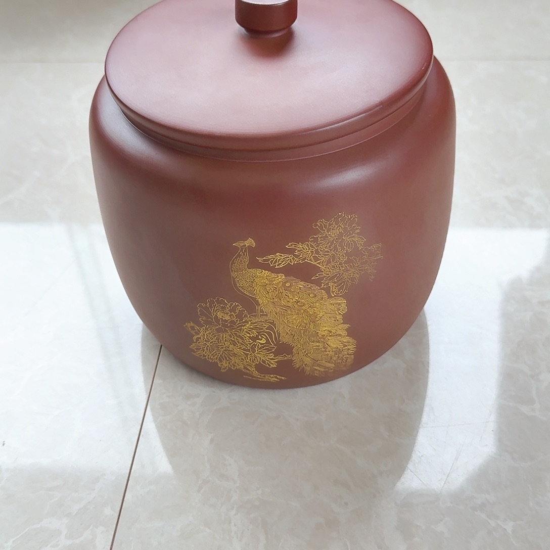 罐钦州坭兴陶微瑕1斤孔雀罐