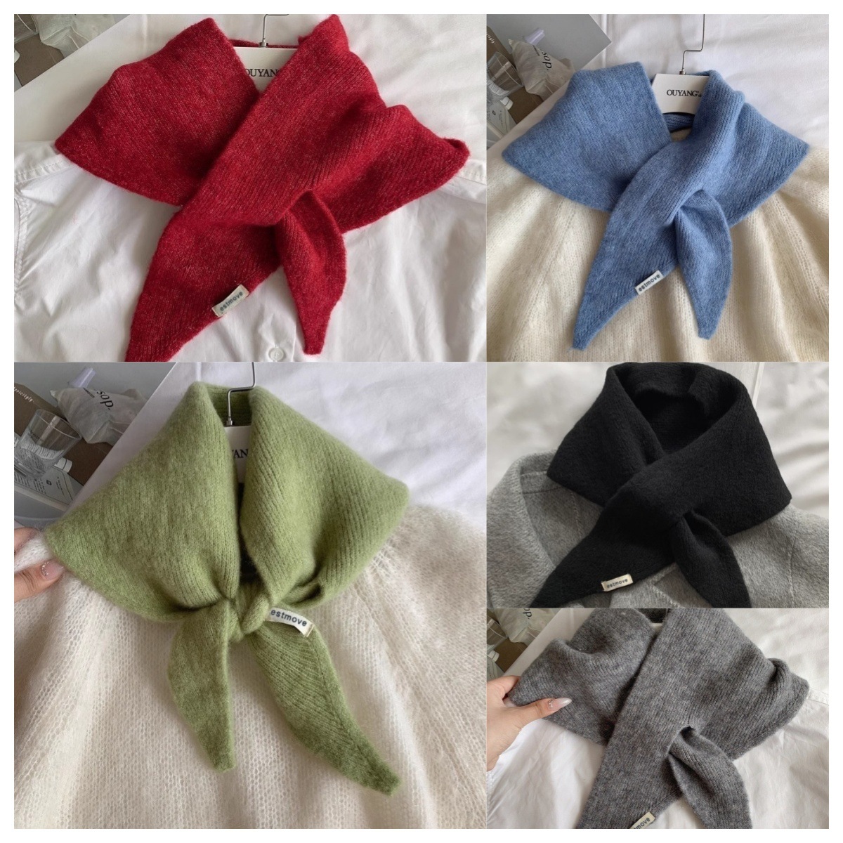 韩式简约ins纯色三角巾女秋冬2025新款针织围巾披肩外搭保暖围脖