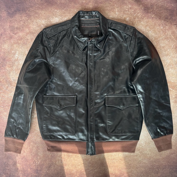 男士真皮优质马皮A2飞行服茶芯马皮棕色螺纹收口翻领皮夹克外套