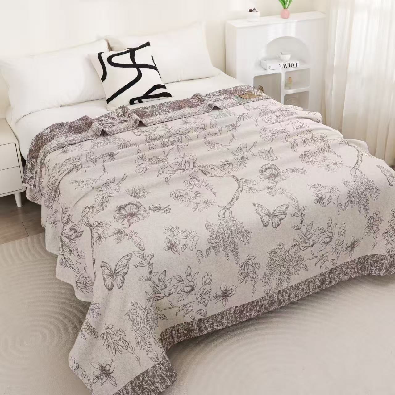 M【藤蔓蝶舞】200*230cm罗布麻艾草纤维精梳纱布四季通用床盖机洗