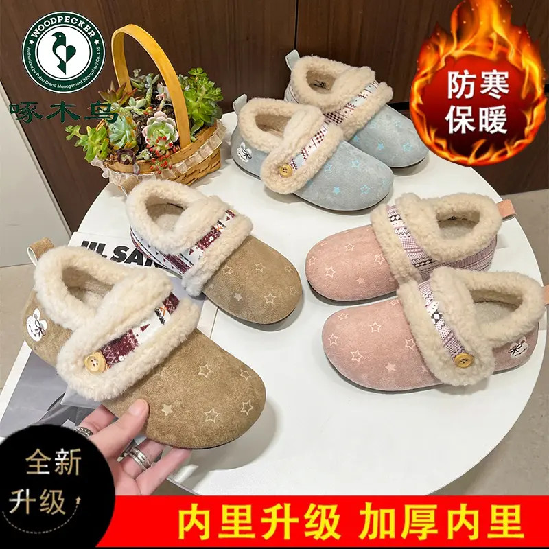 啄木鸟一脚蹬加绒勃肯鞋女2025冬季保暖百搭毛毛星星可爱风棉鞋