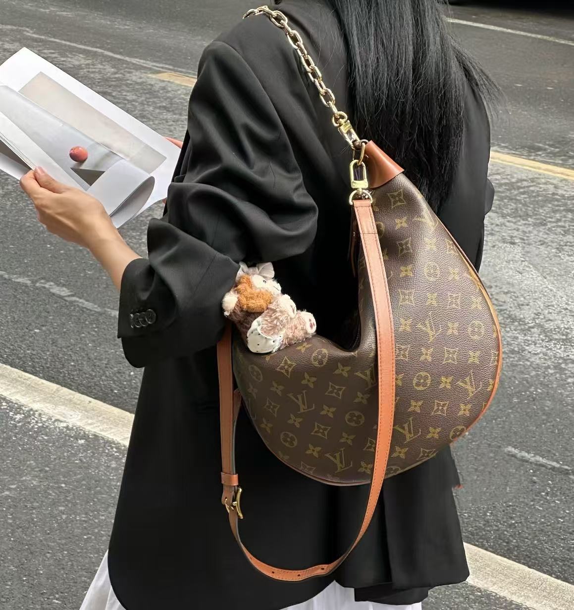 99新 LouisVuitton/路易威登 全原老花大月亮包