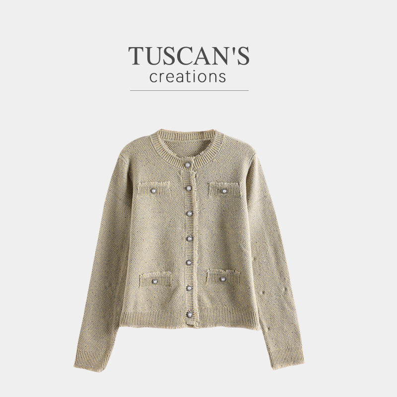 TUSCAN'S CREATIONS羊毛衫女不褪色圆领秋冬针织秋季长袖时尚开衫