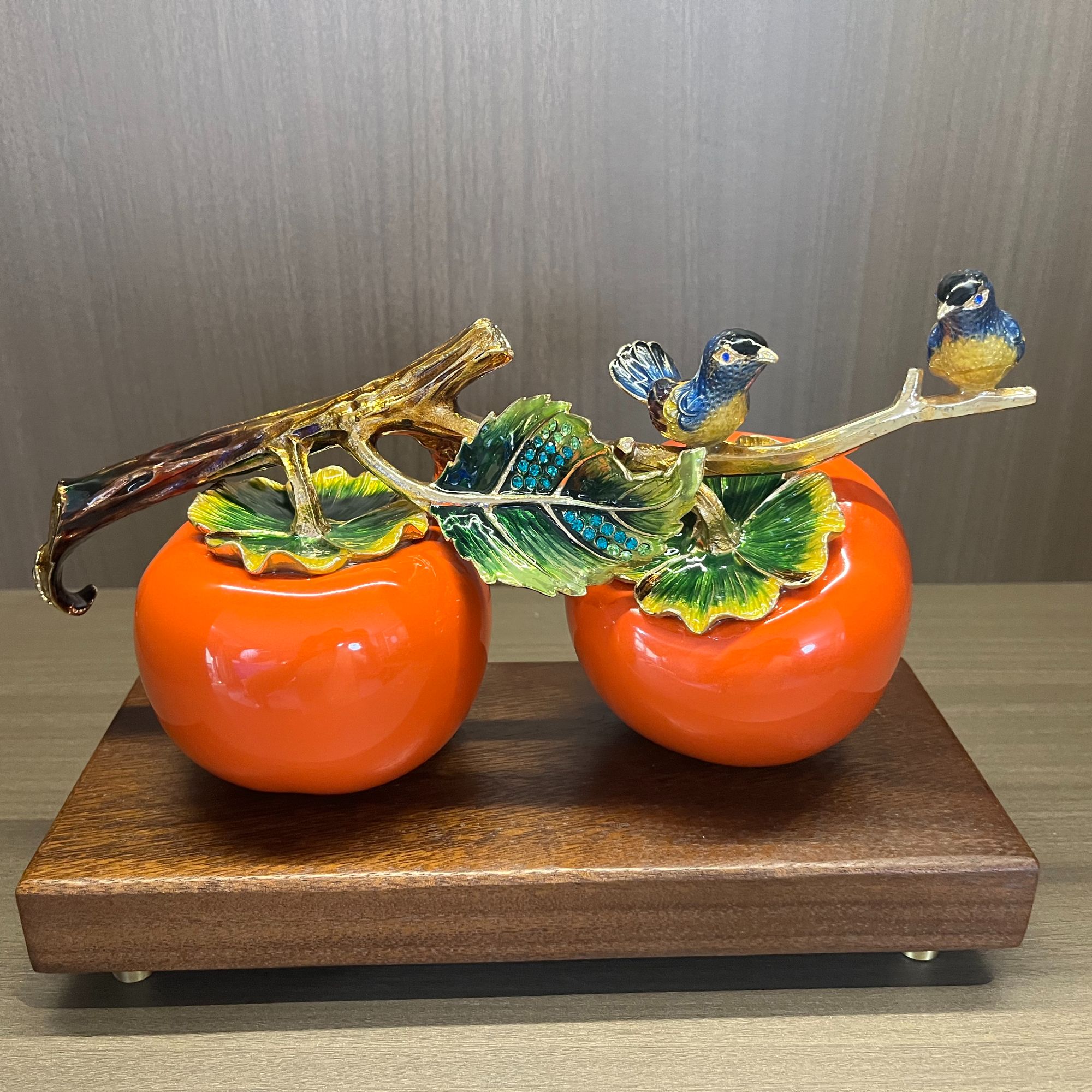 柿柿如意珐琅彩摆件工艺品家居客厅生日礼物书房桌面摆饰创意