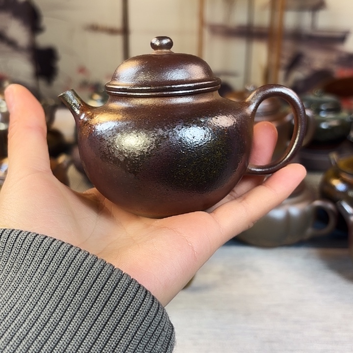 壶柴烧紫砂壶天青小苹果