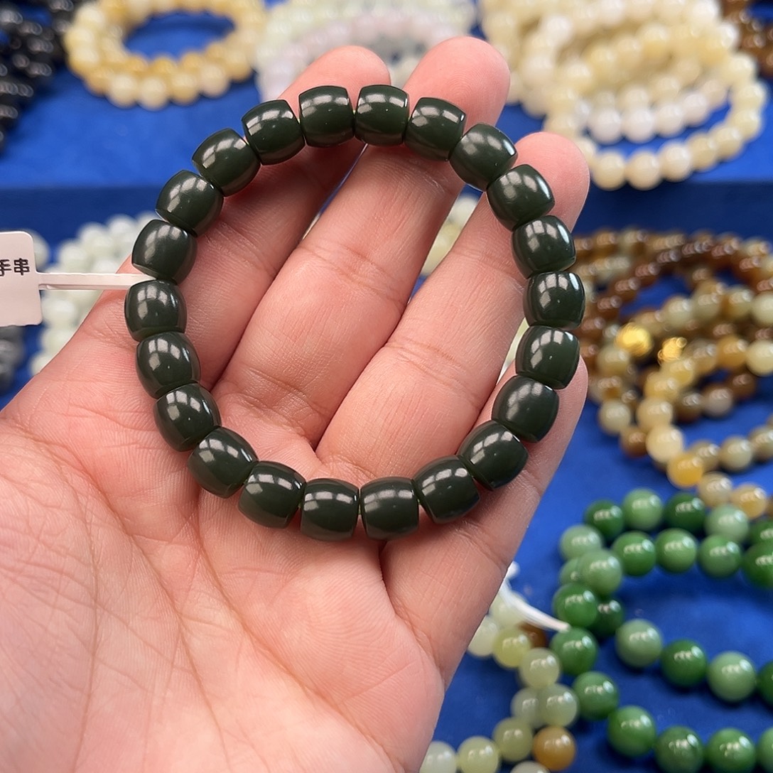 和田玉未镶嵌手链新疆塔青过灯