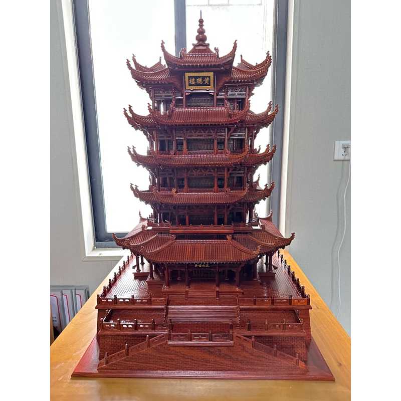 中式木雕古建筑模型黄鹤楼摆件工艺品礼品