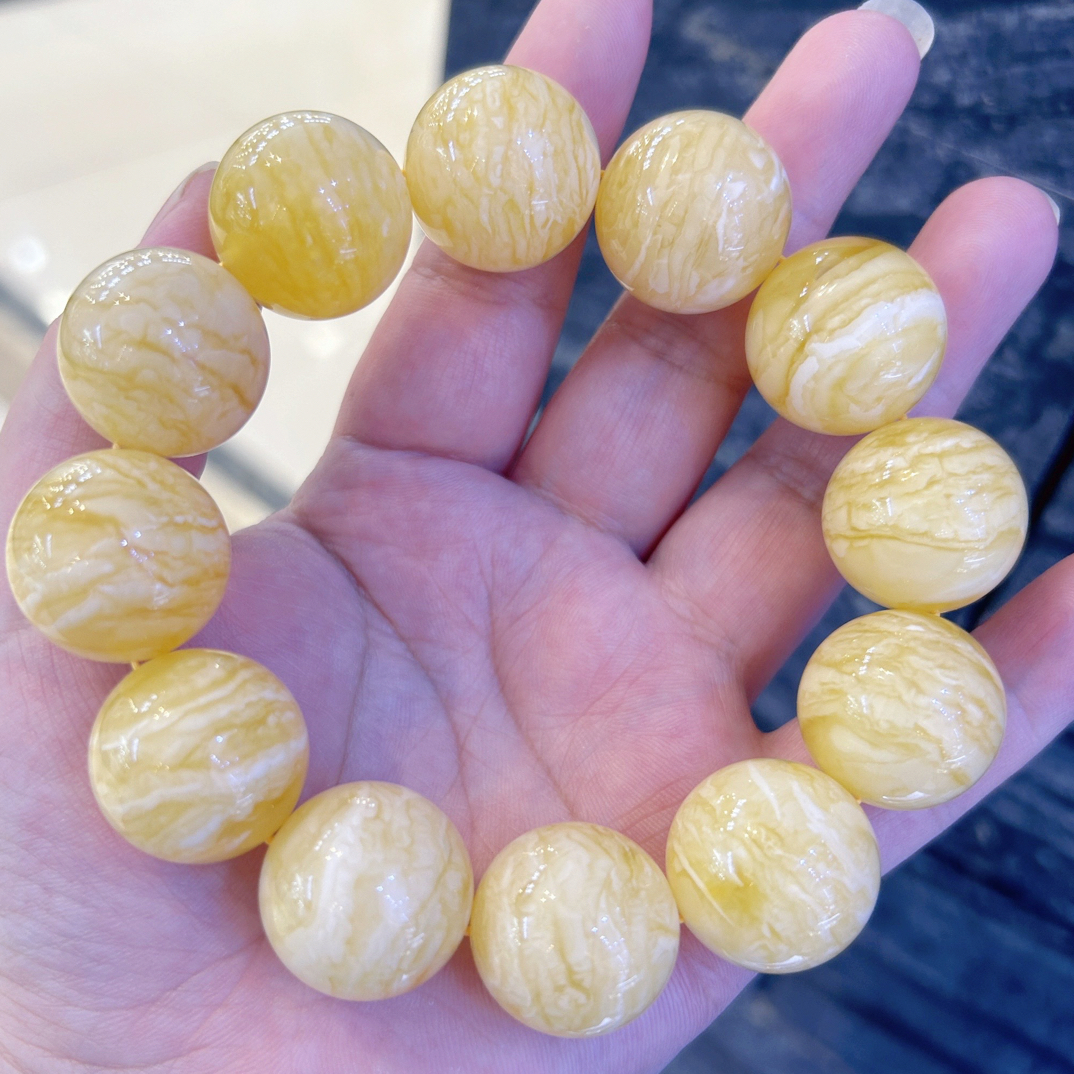 精品纯天然琥珀蜜蜡手串 精品虎皮纹路 高品质 尺寸21.7 mm  
