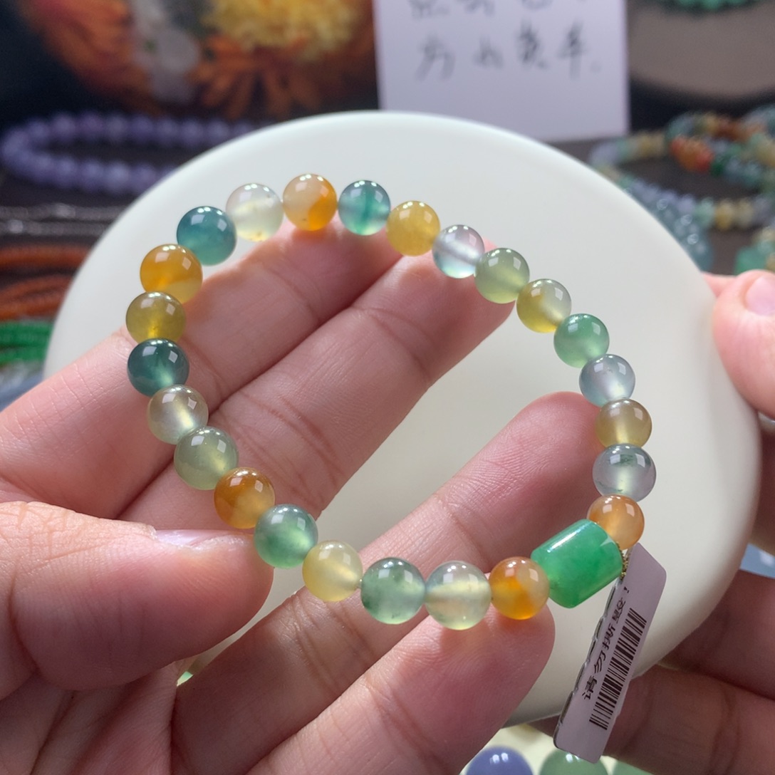 翡翠手链未镶嵌木那高冰起胶油画多宝