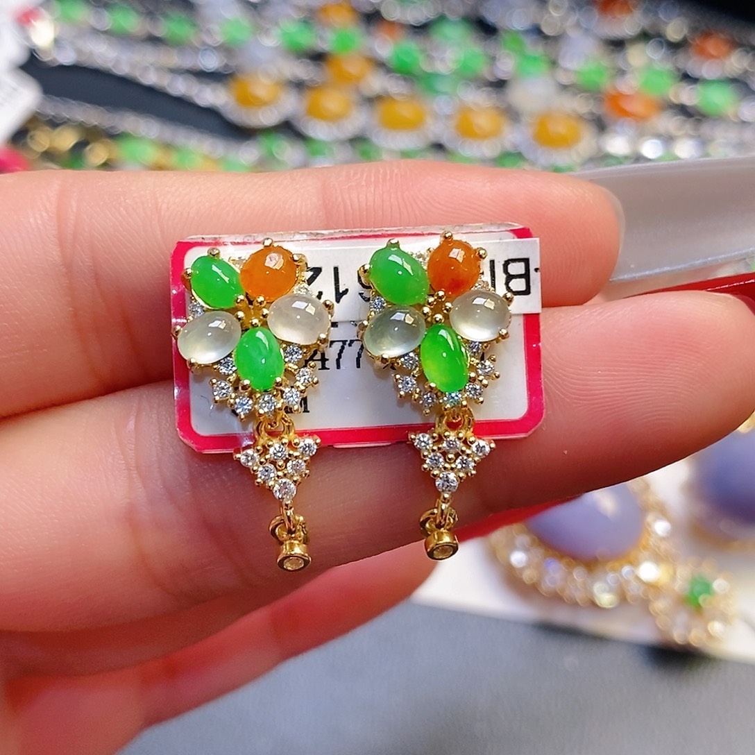 翡翠银S925镶嵌耳饰翡翠