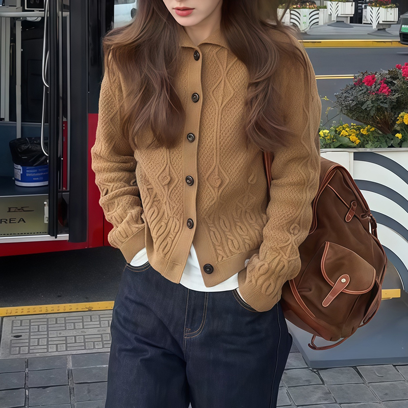 法式复古甜辣软糯圆领单排扣针织衫女装韩系时尚休闲别致减龄毛衣