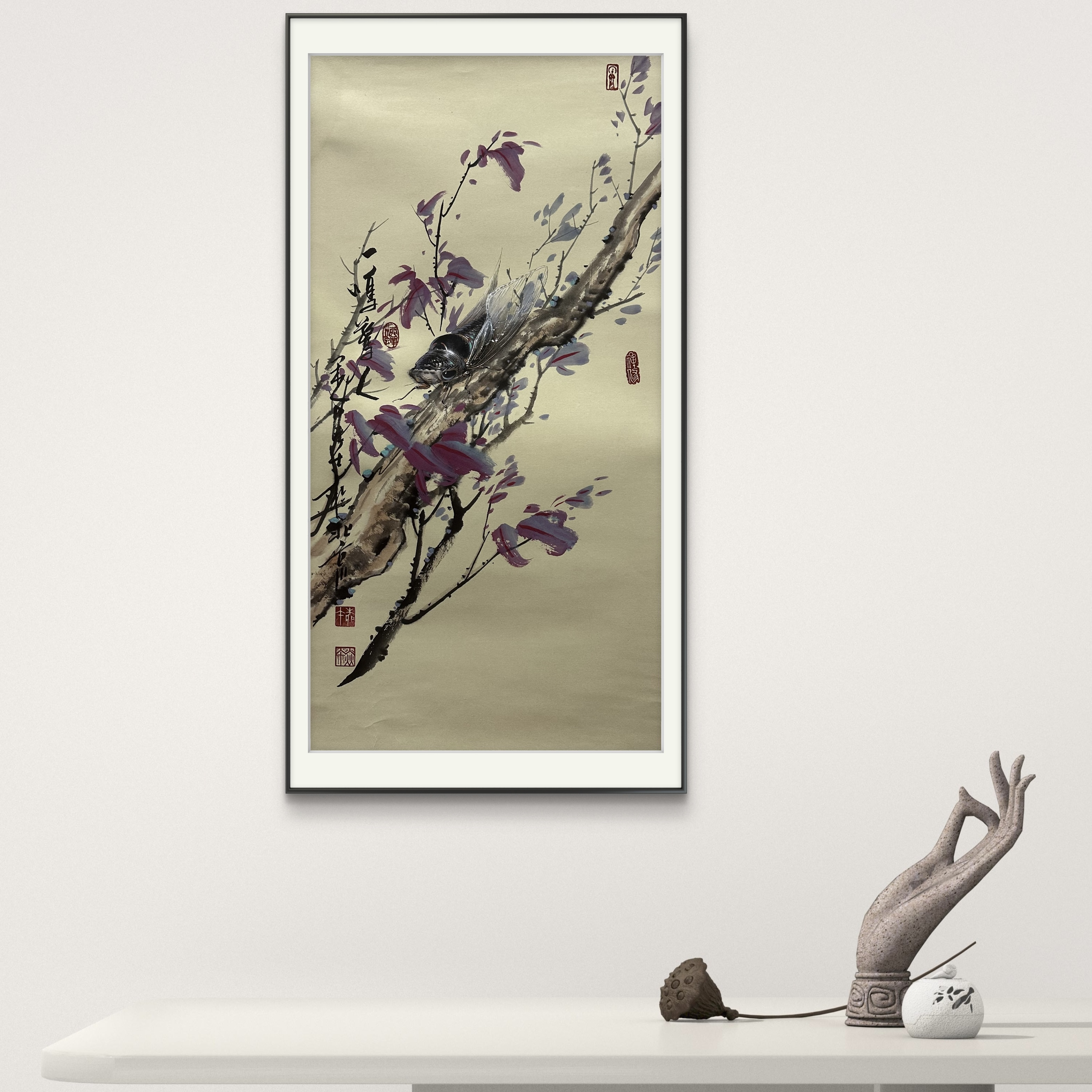 【漓江画社】柳平 纯手绘 蝉《一鸣惊人》尺寸 88✖️45cm 