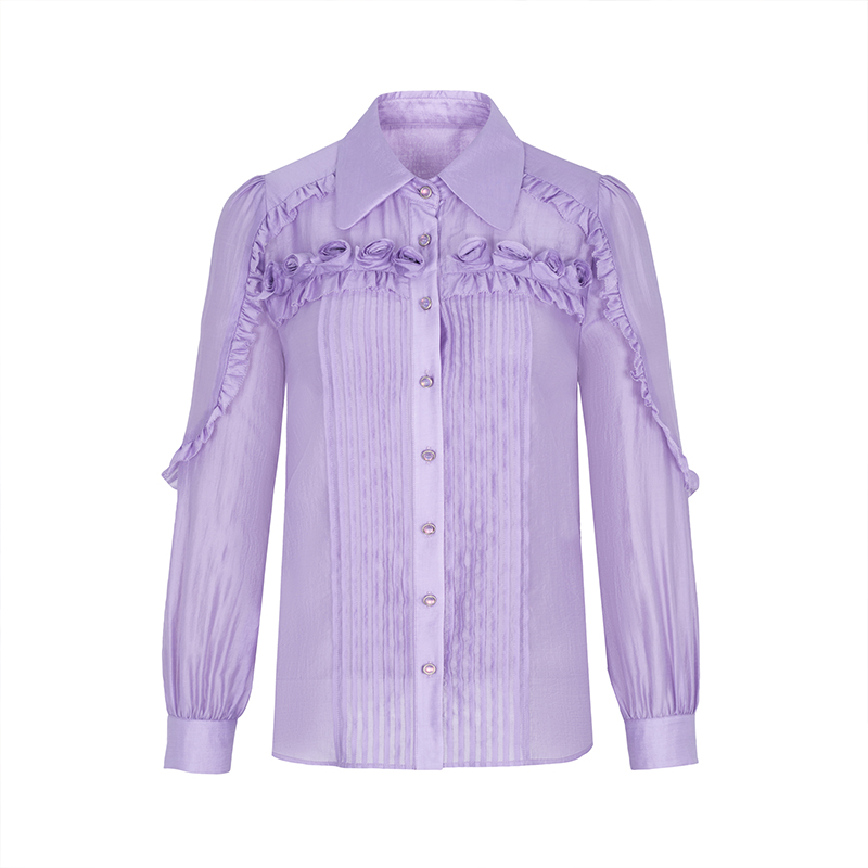 【诗语专属】商场同款法式优雅木耳边盘花设计衬衫N047A33155