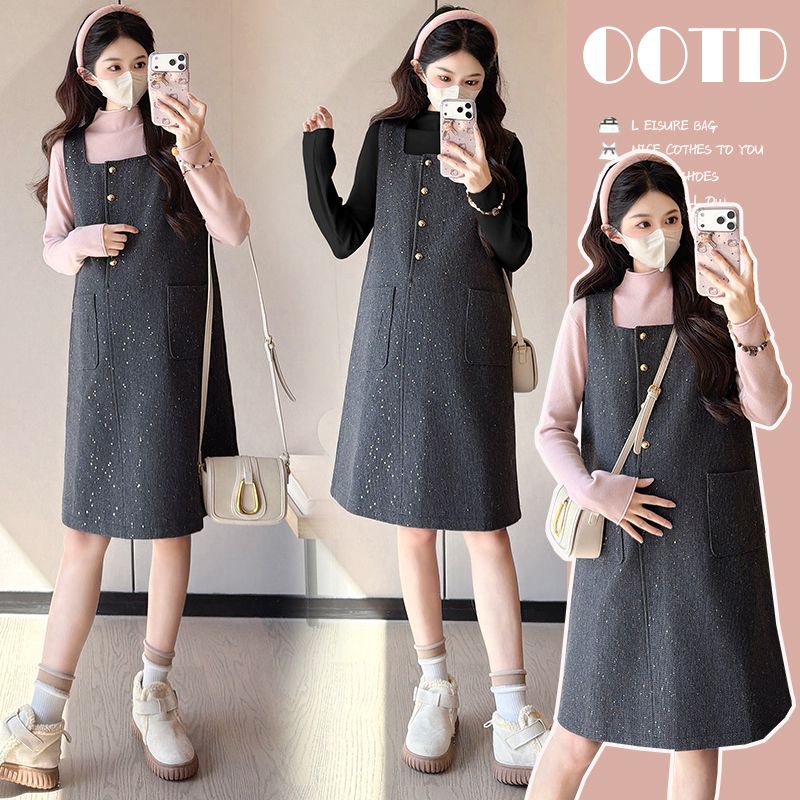 2025孕妇秋冬新款套装闪亮小香风背心裙高级感气质显瘦A字裙套装