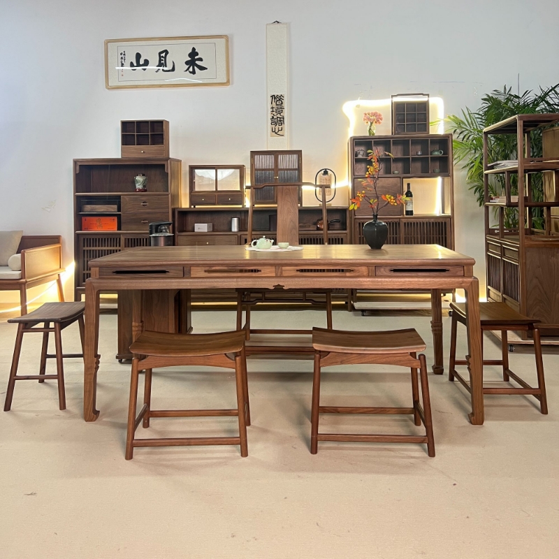 北美黑胡桃木 海棠桌餐桌书桌茶桌家用客厅新中式