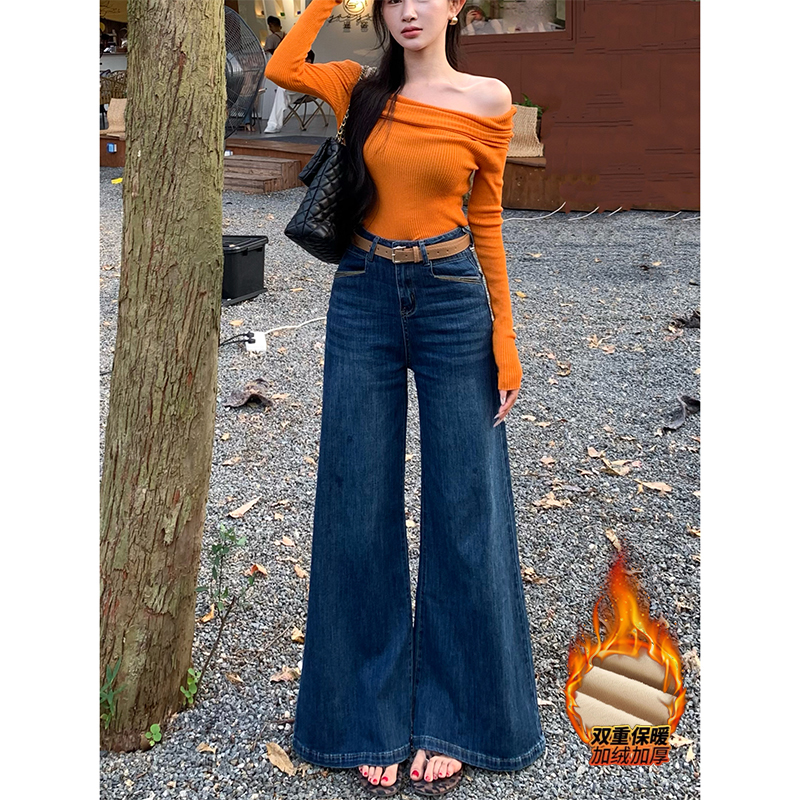 不贴腿复古喇叭牛仔长裤女2025年秋冬新款高腰宽松显瘦弹力百搭裤