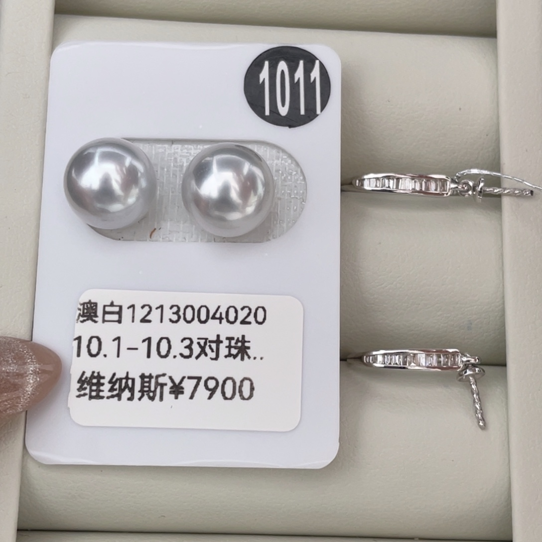 定制海水珍珠18K金镶嵌耳饰10.1-10.3mm海水澳白珍珠维纳斯对珠雪