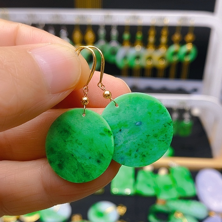 翡翠耳饰18K金镶嵌耳坠