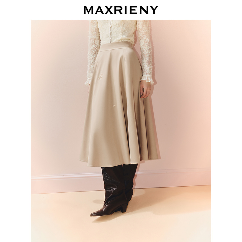 【KK专属】MAXRIENY莱赛尔收腰半裙25秋款穿搭伞裙散摆中长裙