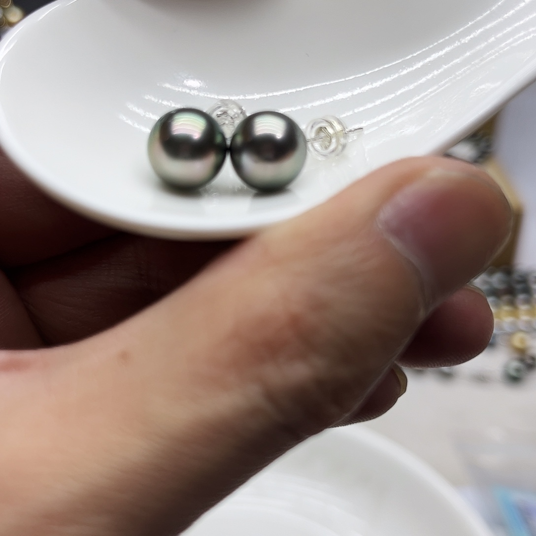 海水珍珠银S925镶嵌耳饰