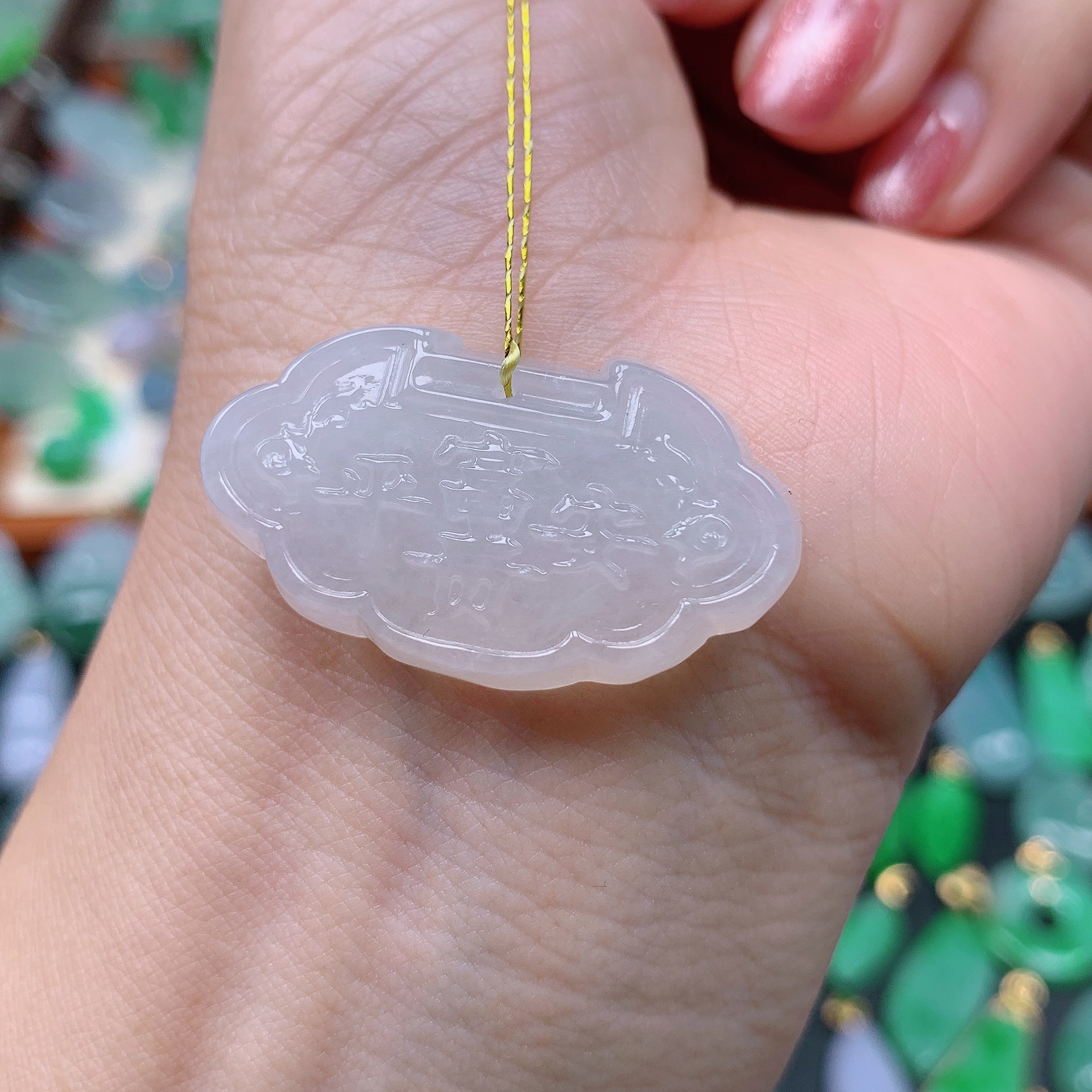 缅甸天然A货翡翠，冰润平安富贵锁，编号267/1226尺19.5-34-6.2