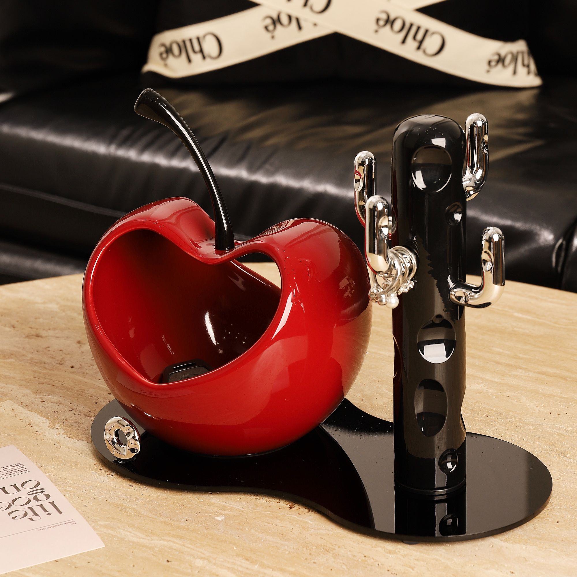 爱心苹果玄关钥匙收纳摆件入户家居客厅托盘装饰品搬家乔迁新礼物