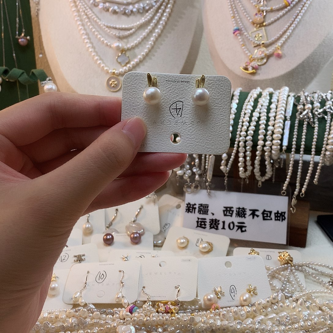 银S925镶嵌淡水珍珠兔子耳朵