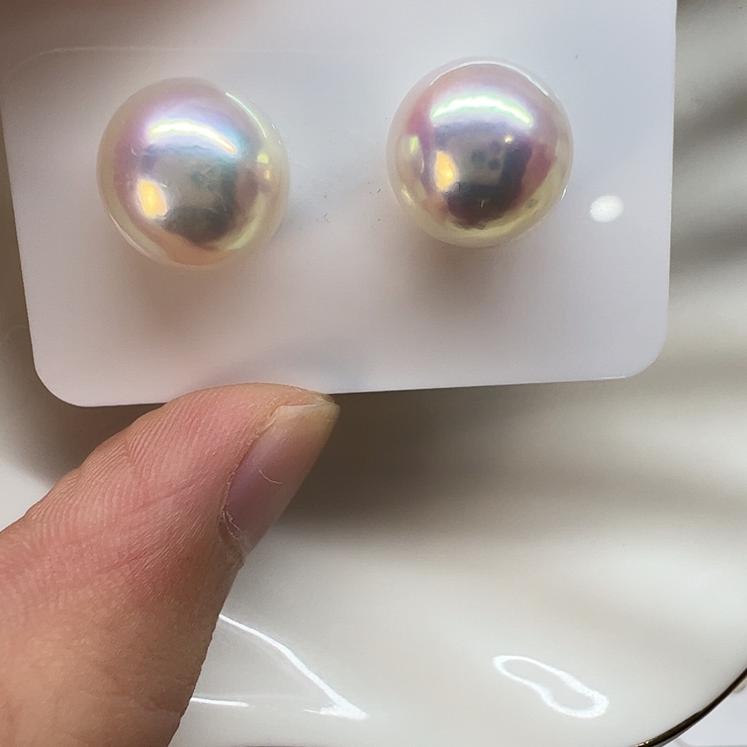 银S925镶嵌淡水珍珠裸珠12-13 一千一对