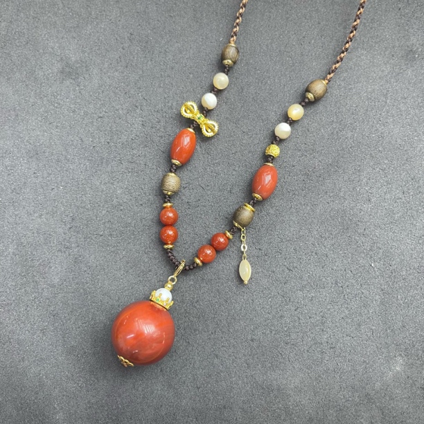 B483-南红大单珠毛衣链0054