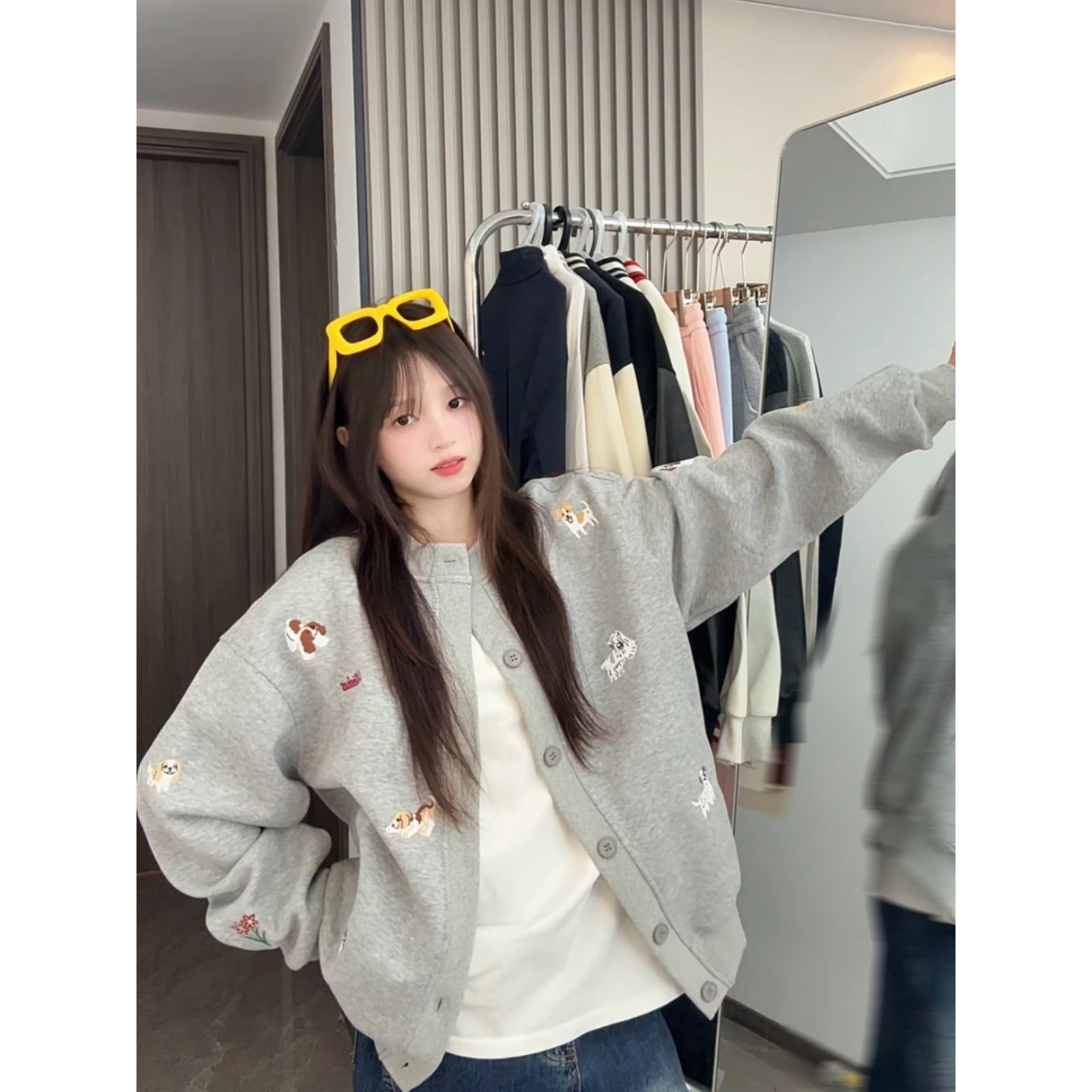 HandSeven秋季开衫宽松夹克男女2025新款刺绣韩版休闲重磅卫衣