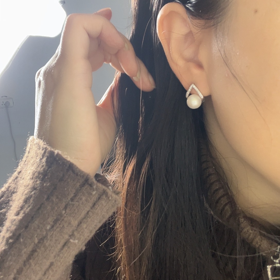 耳饰银S925镶嵌淡水珍珠