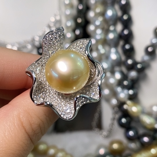 海水珍珠戒指银S925镶嵌13.7