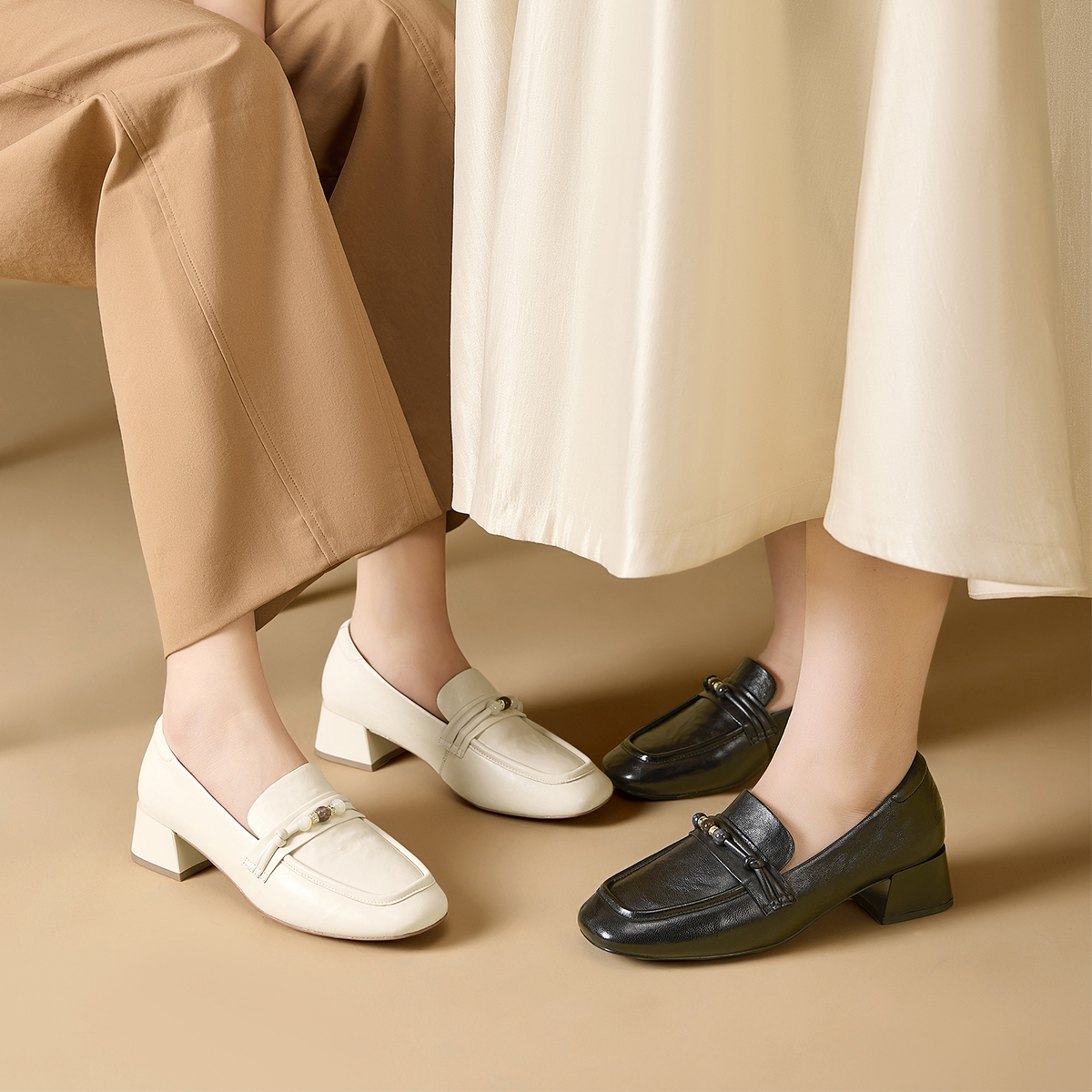 【26年春款羊皮加宽大码】意尔康新款时尚一脚蹬真皮大码休闲女鞋