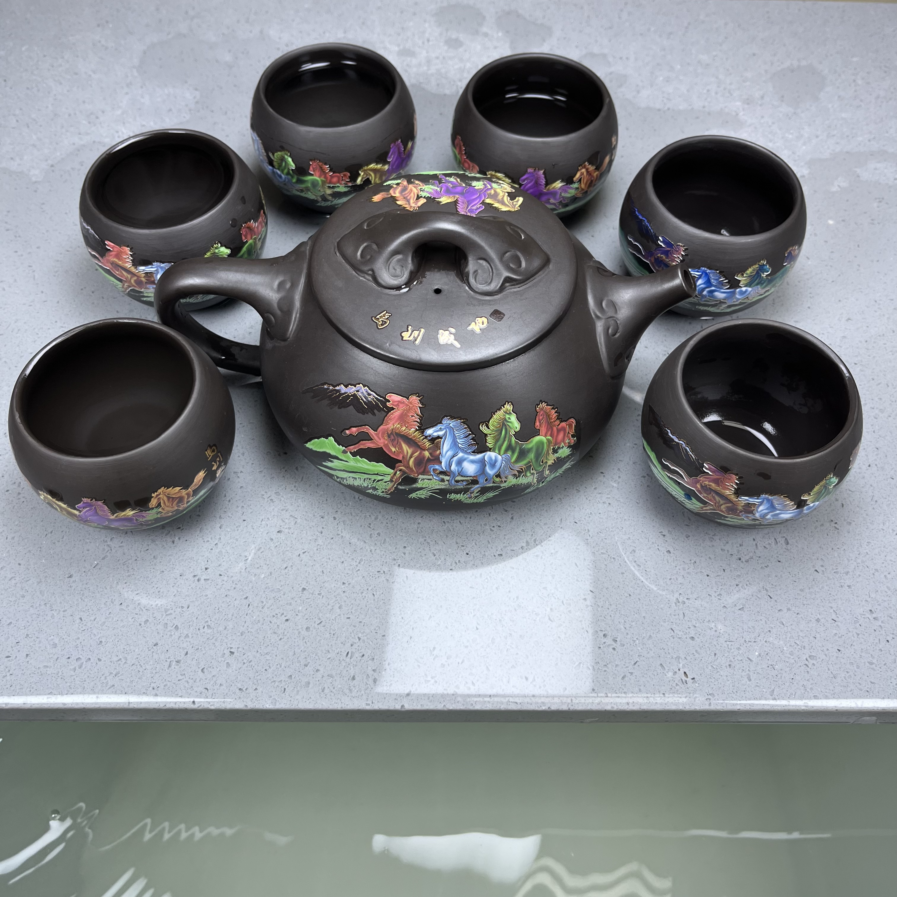 马到成功大石瓢650cc凤鸣紫砂壶一壶六杯 茶具套装