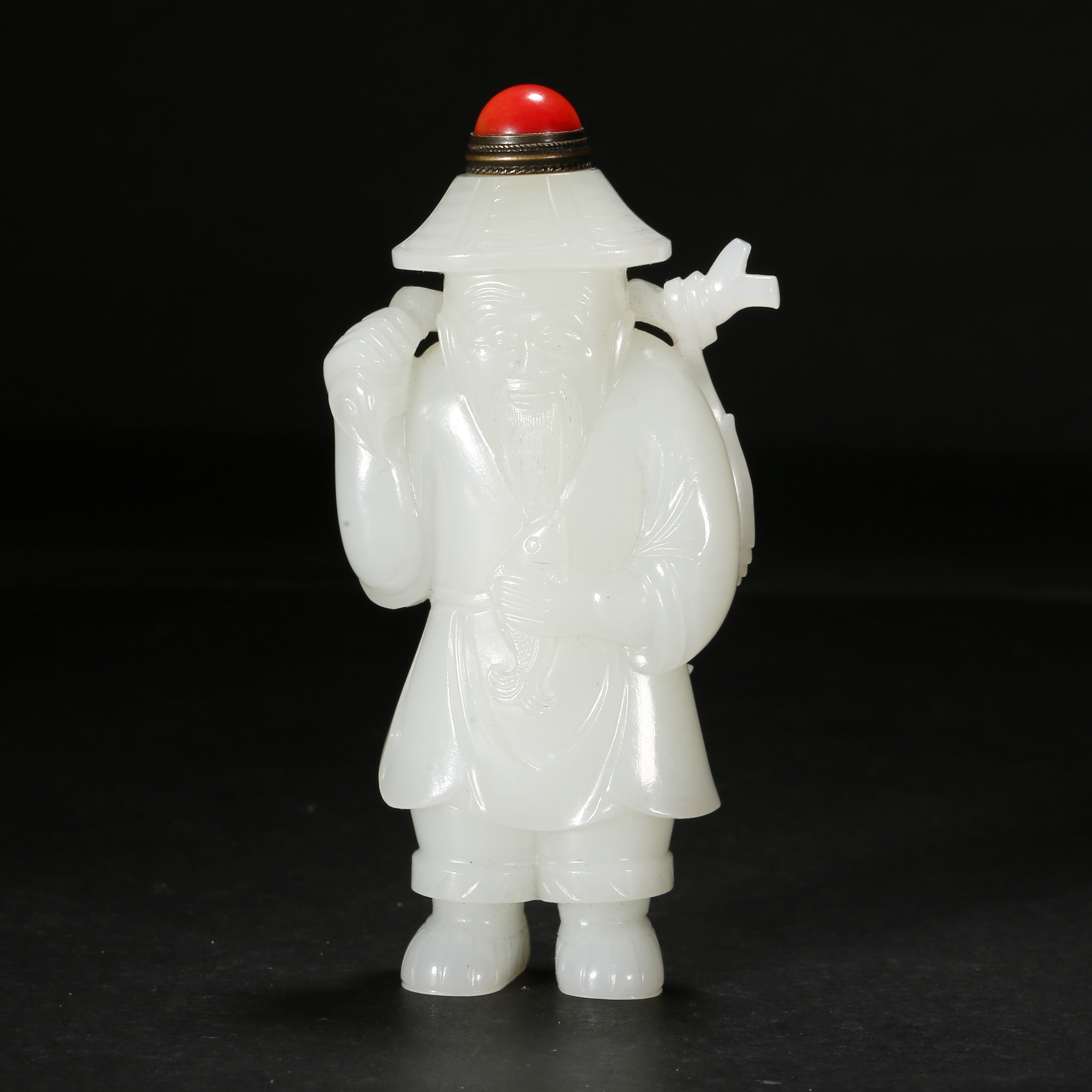 清代*渔翁得利白玉鼻烟壶/19ALJ2936/和田玉【北京文博】