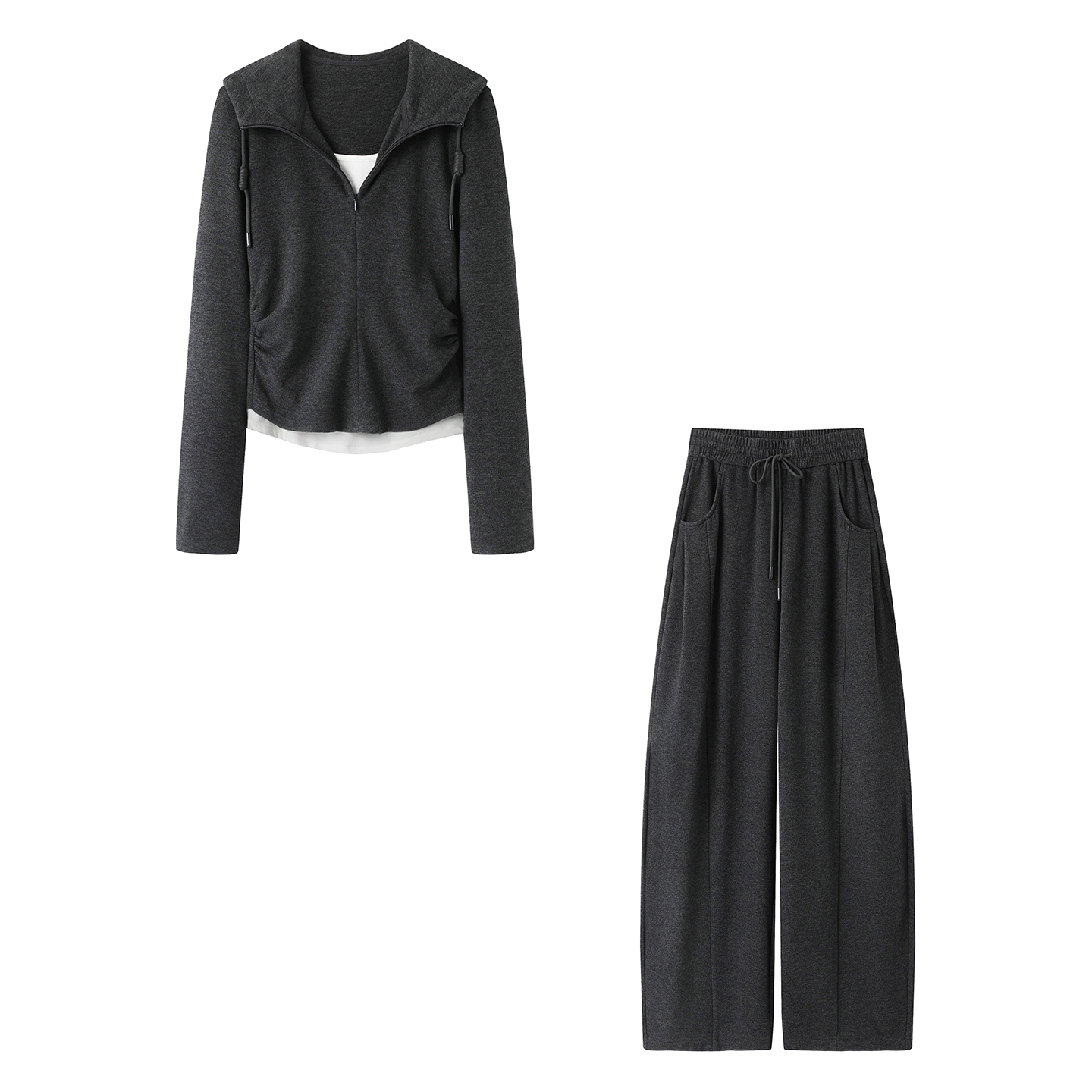 【INS风】艾家-2025秋冬季新款休闲开衫短款连帽外套裤子4144/2147