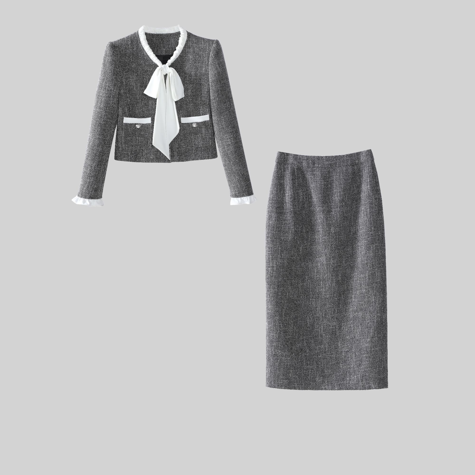 〈纪朵研〉1374街头风时尚短款御姐风法式时尚套装